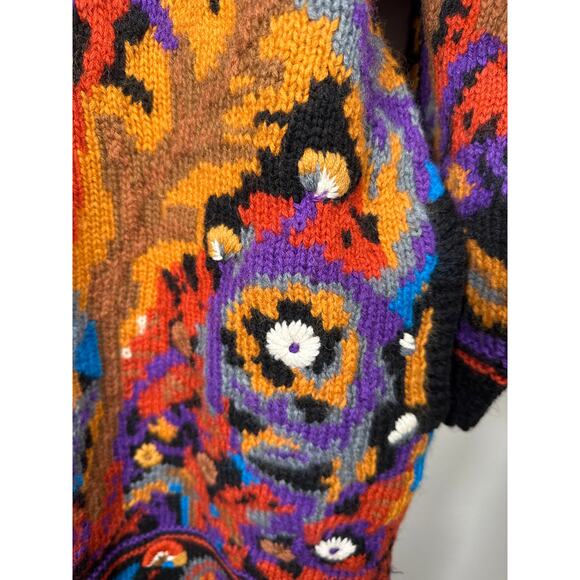 Vintage Needleworks Oversized Long Cardigan Sweater Jacket Hand Knit O/S Pockets - Picture 6 of 10